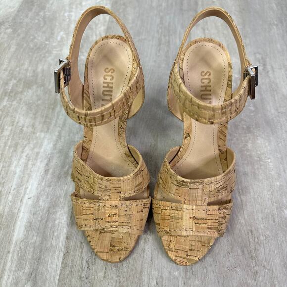 Schutz Gwen Ankle Strap Sandals Cork Neutral Size 6 - Picture 2 of 8